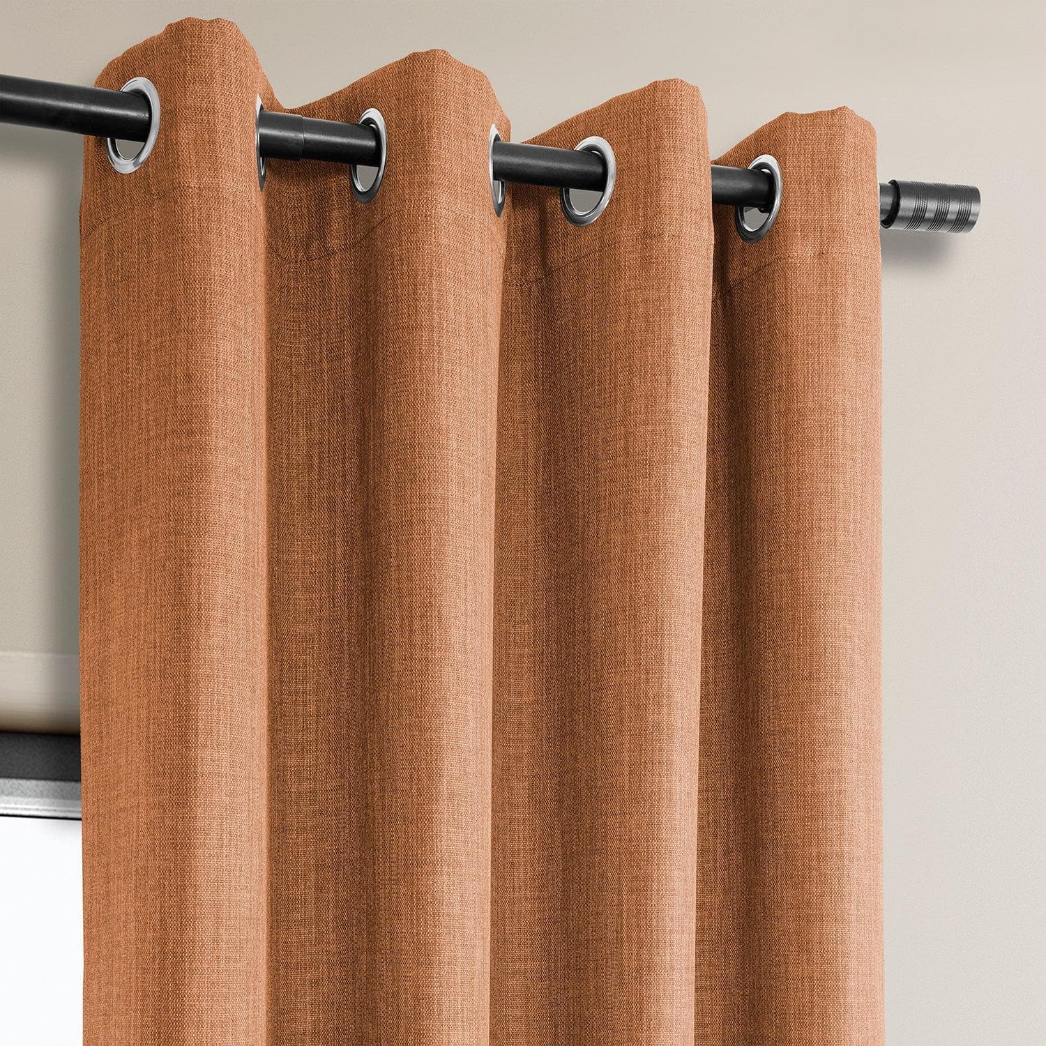 Desert Orange Grommet Textured Faux Linen Blackout Curtains - Thermal Insulated Window Drapes for Bedroom, Living Room & Home Theater