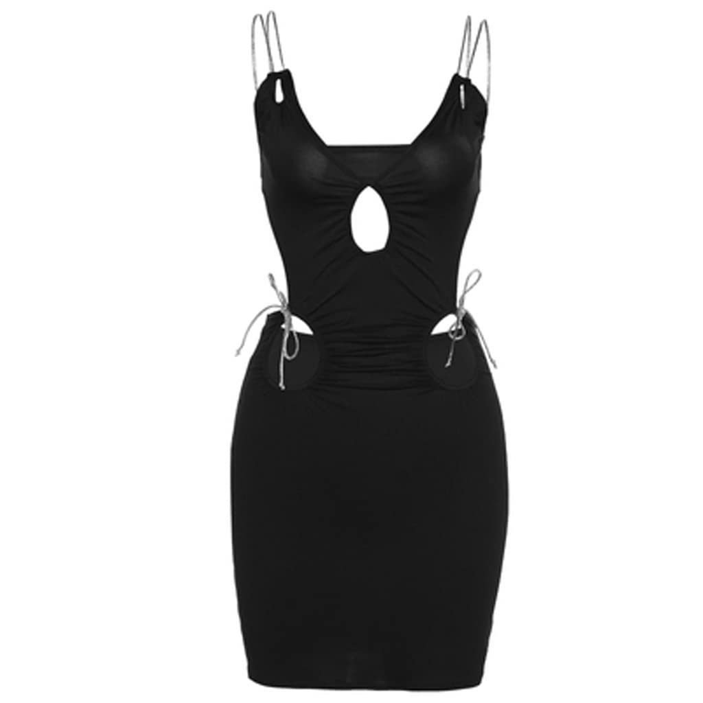 SKREOJF Women's Sexy Backless Cutout Sleeveless Mini Bodycon Dress with Bow Strap - Black Medium | Perfect for Summer Parties, Night Out, Club Wear & Special Occasions