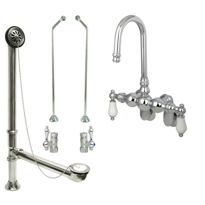 Chrome Wall Mount Clawfoot Bathtub Faucet Set with Supply Lines & Drain CC84T1 System - Perfect for Vintage Bathroom Renovation and Freestanding Tub Installation