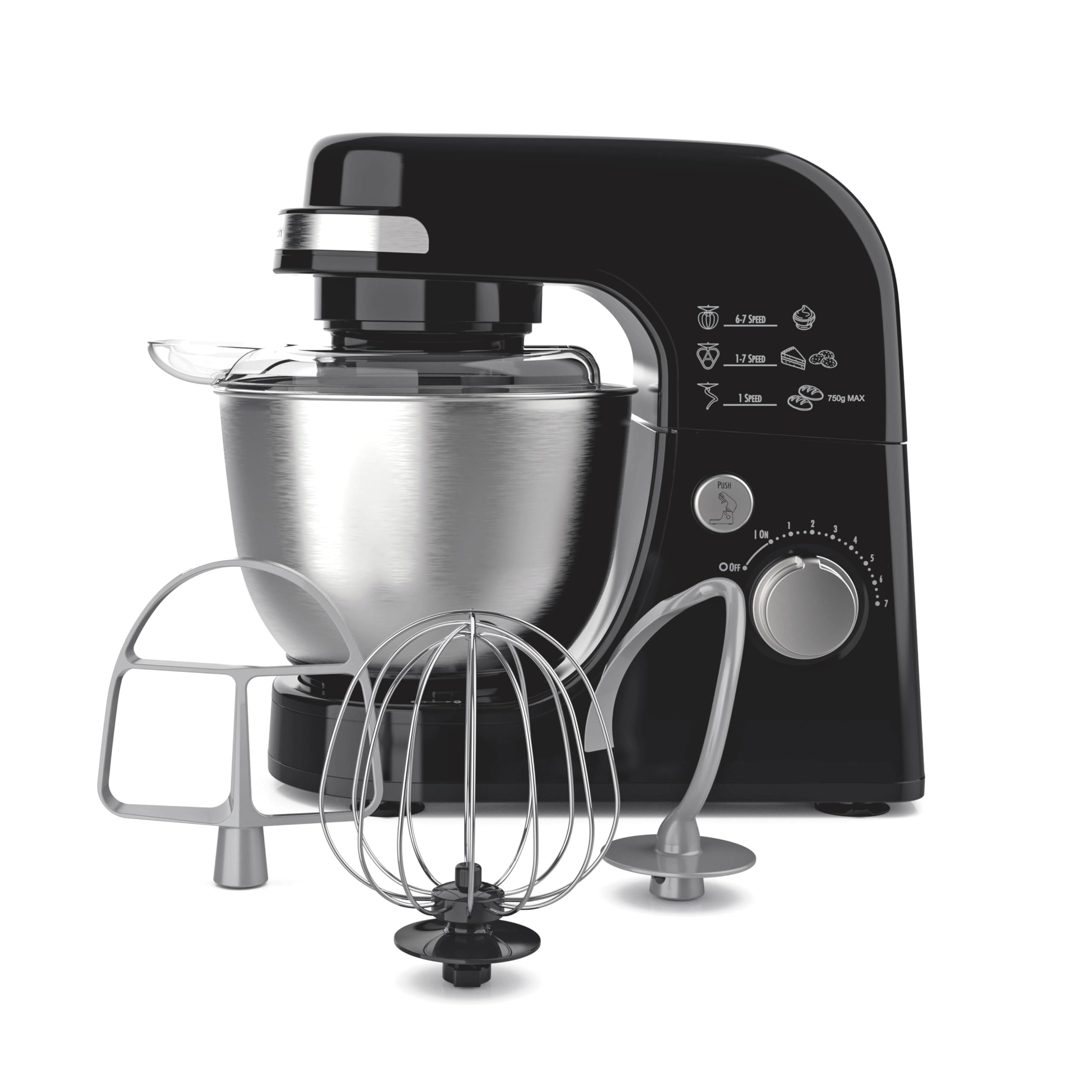 Hamilton Beach 4-Quart Electric Stand Mixer with Dough Hook, Flat Beater & Whisk - 7 Speed Settings & Splash Guard - Perfect for Baking Bread, Cakes & Cookies - Black (Model XYZ123)