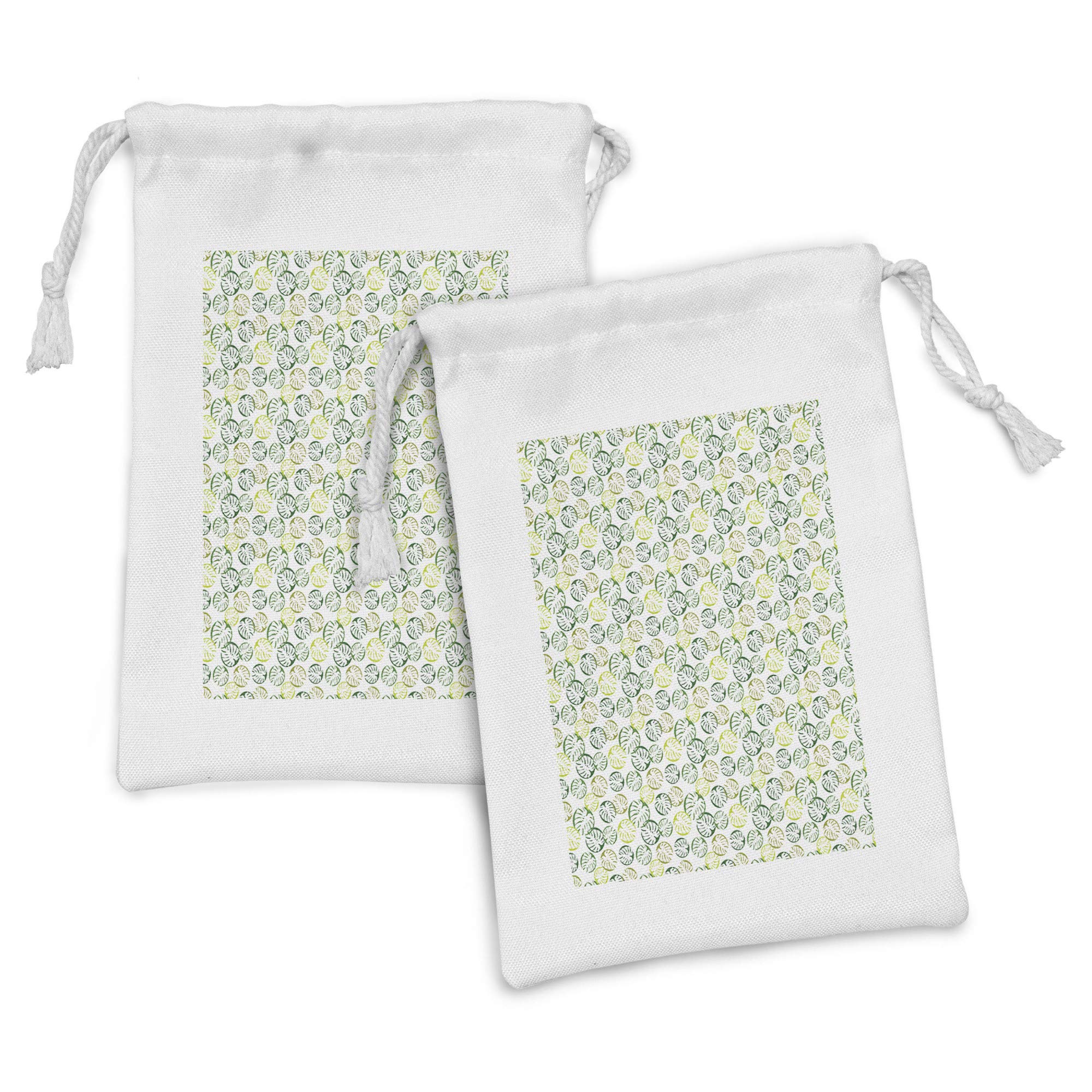 Ambesonne 2-Pack Botanical Fabric Pouches with Monstera Leaf Design - Small Drawstring Bags for Toiletries, Travel Essentials & Party Favors (9