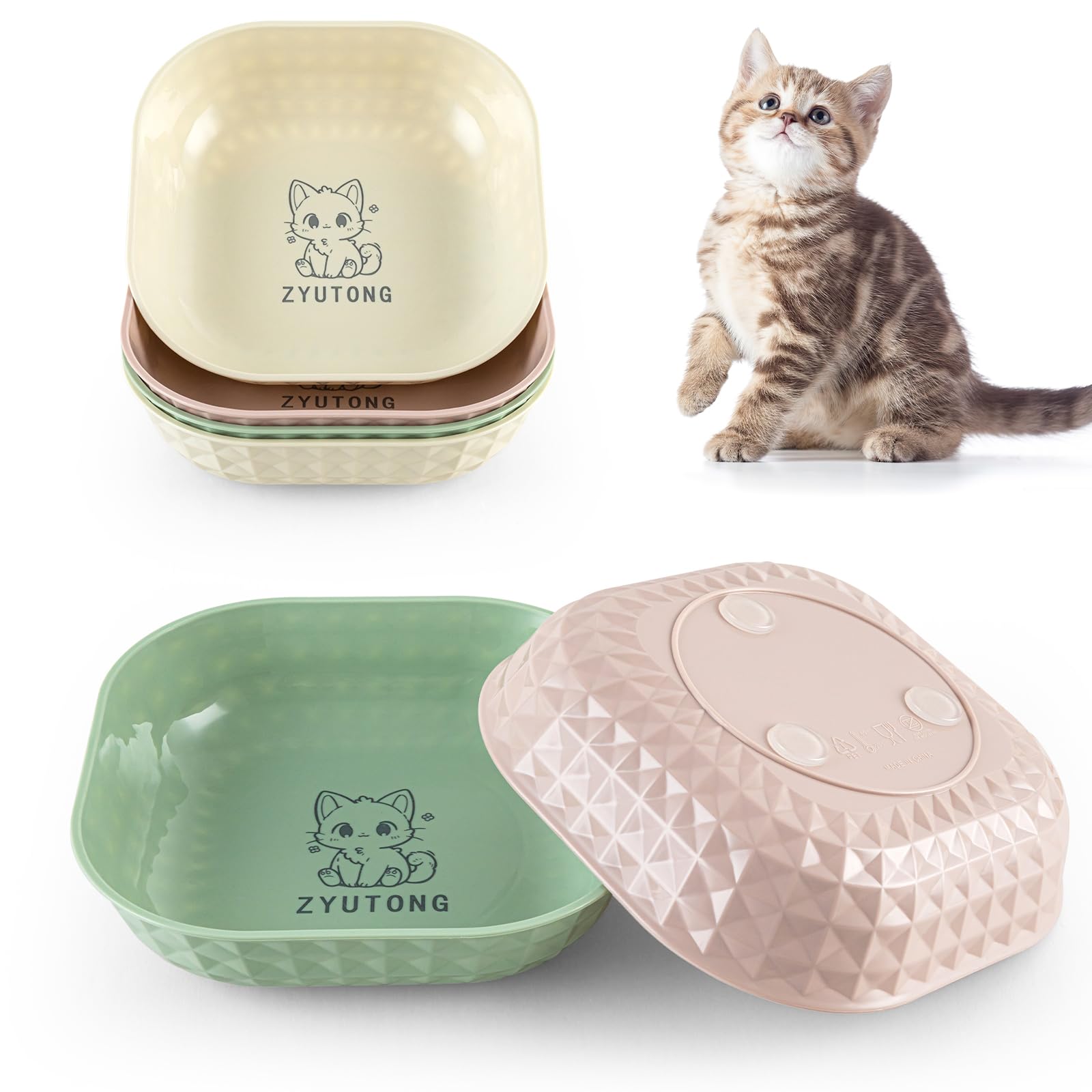 6-Pack Non-Slip Cat Food Bowls for Wet & Dry Food - Anti Whisker Fatigue Shallow Kitten Dishes, 5.5