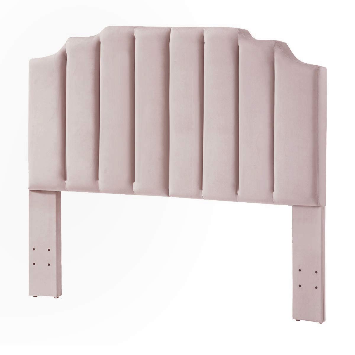 24K Gold Pink Velvet Upholstered Queen/Full Size Headboard - Tufted Bed Headboard with Modern Vertical Channel & Curved Design - Perfect for Master Bedroom, Guest Room & Luxury Home Decor (Pink)
