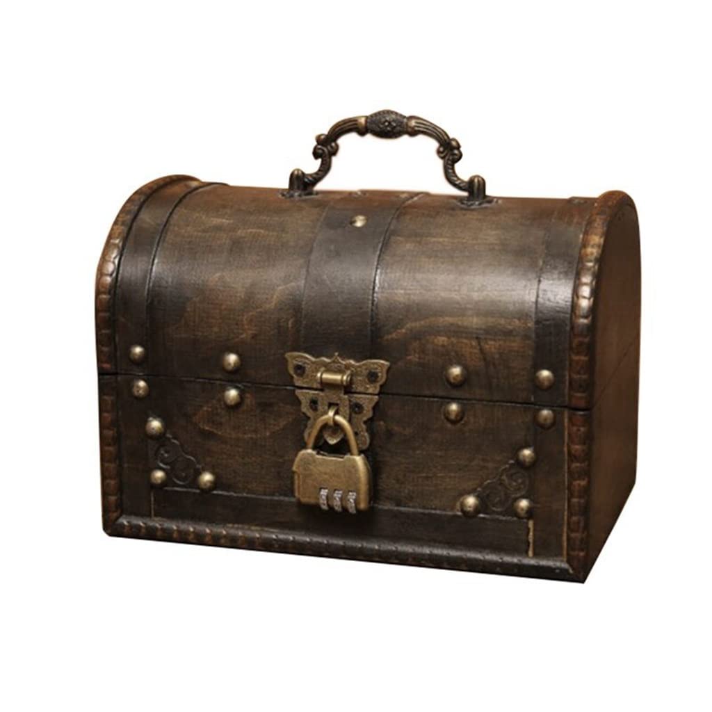 Vintage Wooden Pirate Treasure Chest Storage Box - Handcrafted Organizer Case for Jewelry, Coins & Collectibles | Perfect for Home Decor, Kids Playroom & Themed Parties