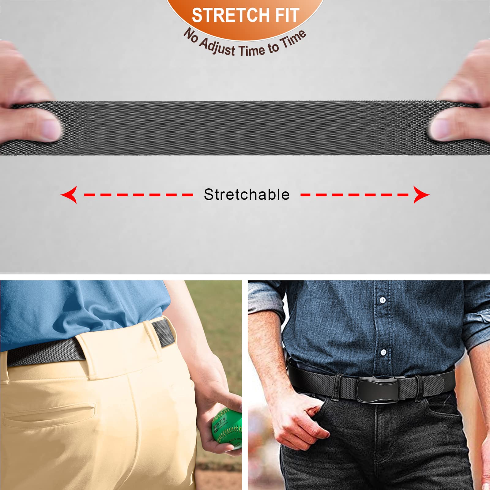 BULLIANT Men's Golf Belt - Stretch Nylon Ratchet Belt for Golf & Hiking