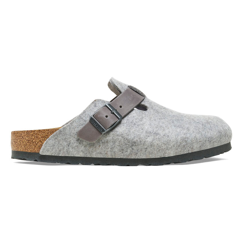 Birkenstock Boston Clogs for Women & Men - Light Grey Natural Leather & Felt Comfortable Slip-On Shoes | Perfect for Home, Office & Casual Wear