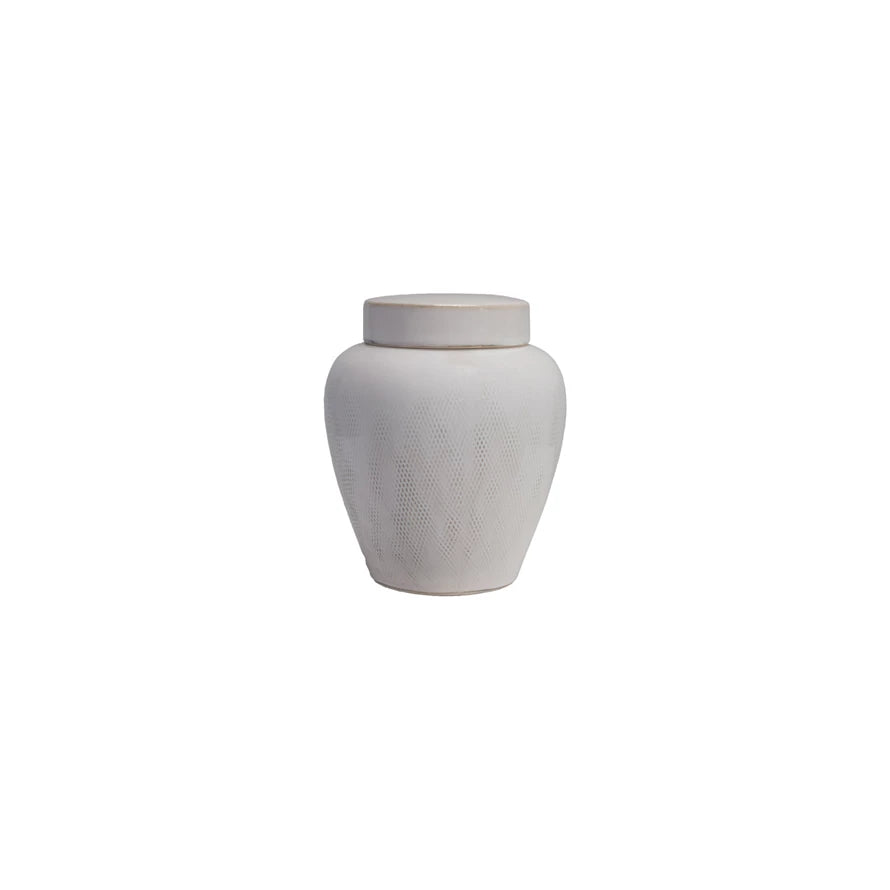 Handcrafted Ceramic Ginger Jar with Intricate Debossed Patterns - Elegant Home Decor for Living Room, Dining Table, or Shelf Display