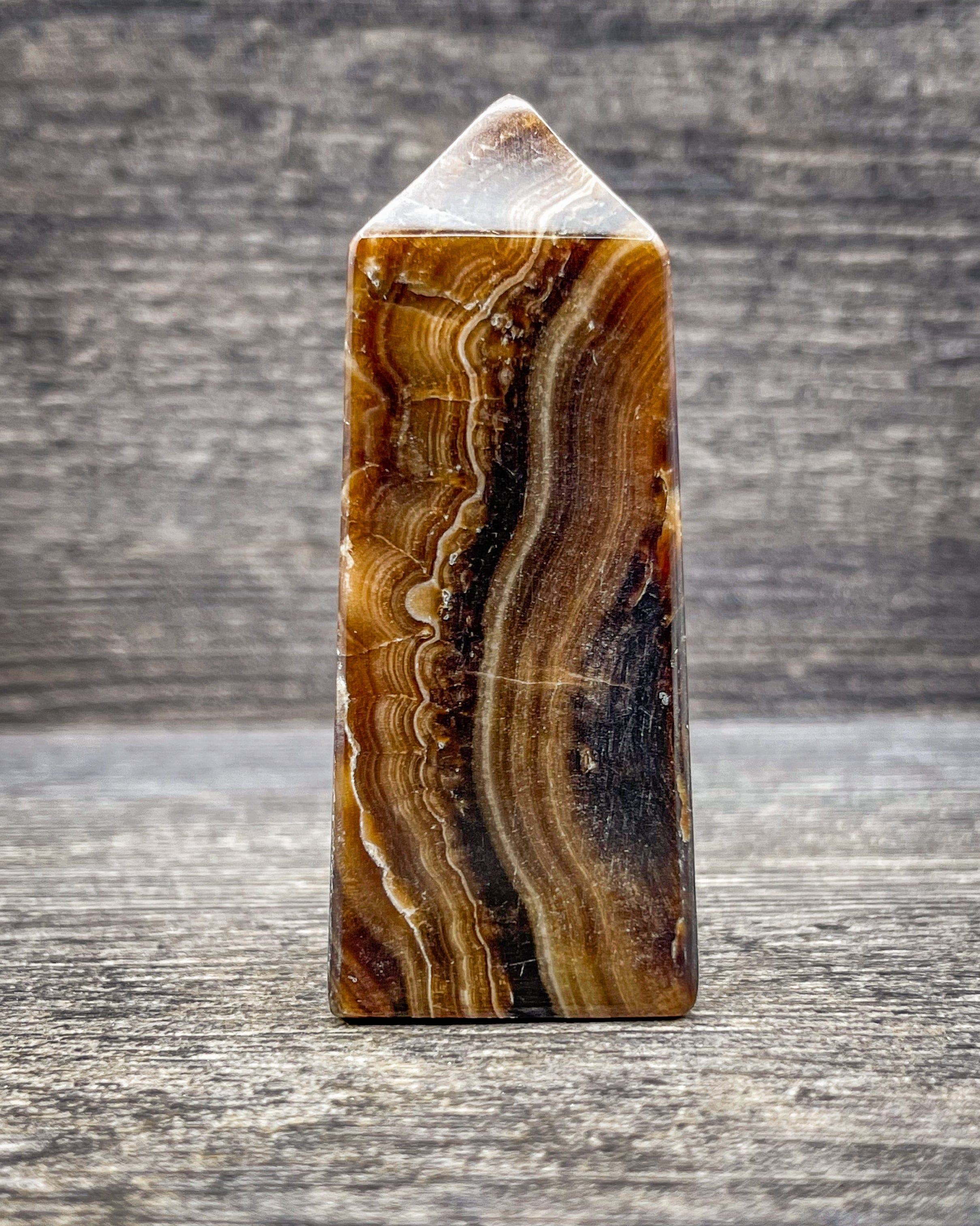 Brown Onyx Tower Carving - 131g Handcrafted Stone Sculpture for Home Decor, Meditation & Feng Shui