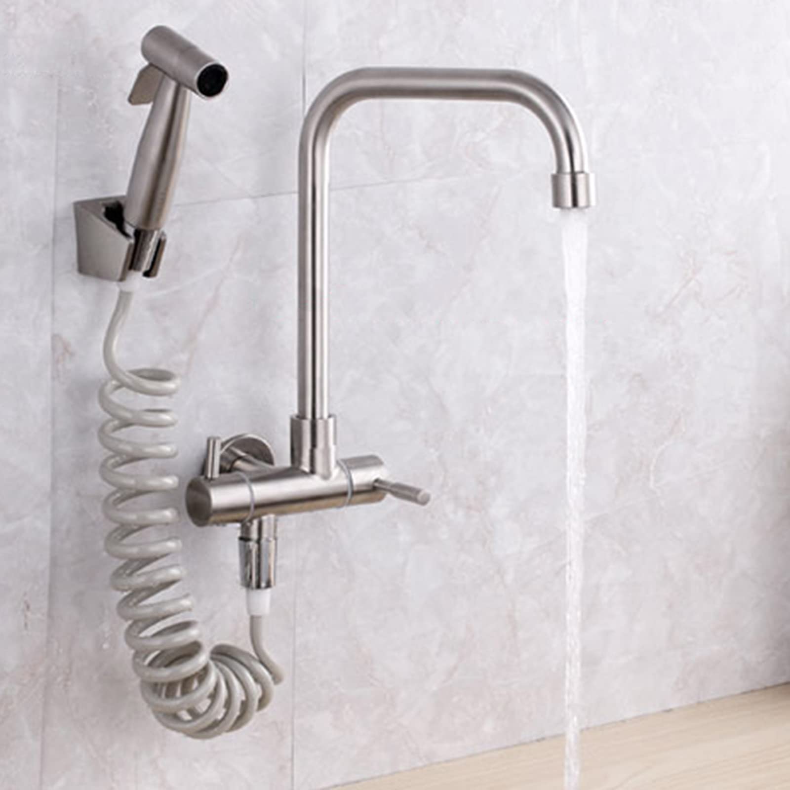 Wall Mounted Stainless Steel Cold Water Kitchen Faucet with Spray Gun - Brushed Nickel Finish | Ideal for Small Kitchens, RVs, and Outdoor Sinks