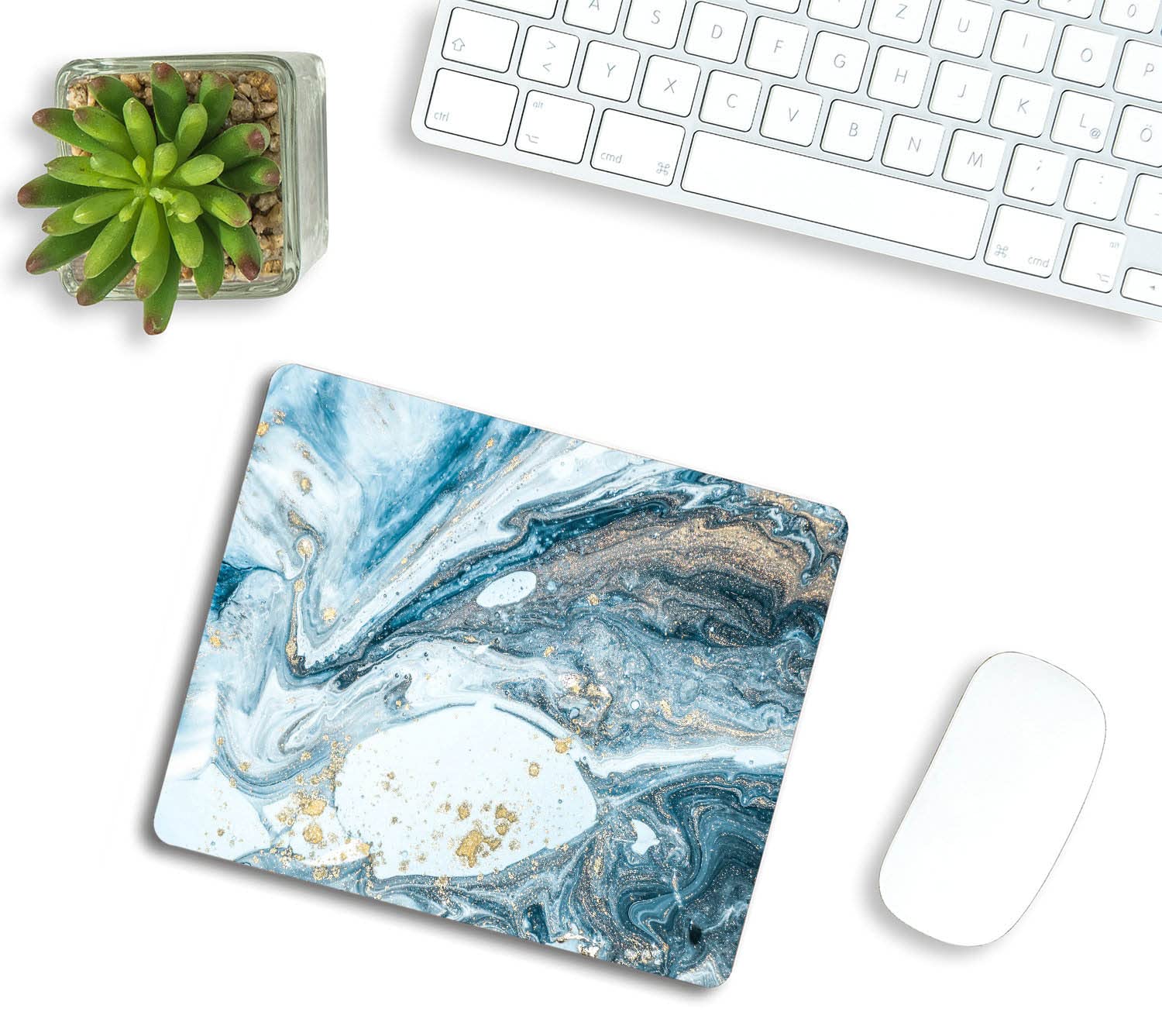 Premium Abstract Blue Swirls Marble Mouse Pad - Non-Slip Rubber Base, Washable Square Cloth Surface for Office & Laptop Use - Perfect for Wireless Mouse, Computer Desks & Gaming Setups