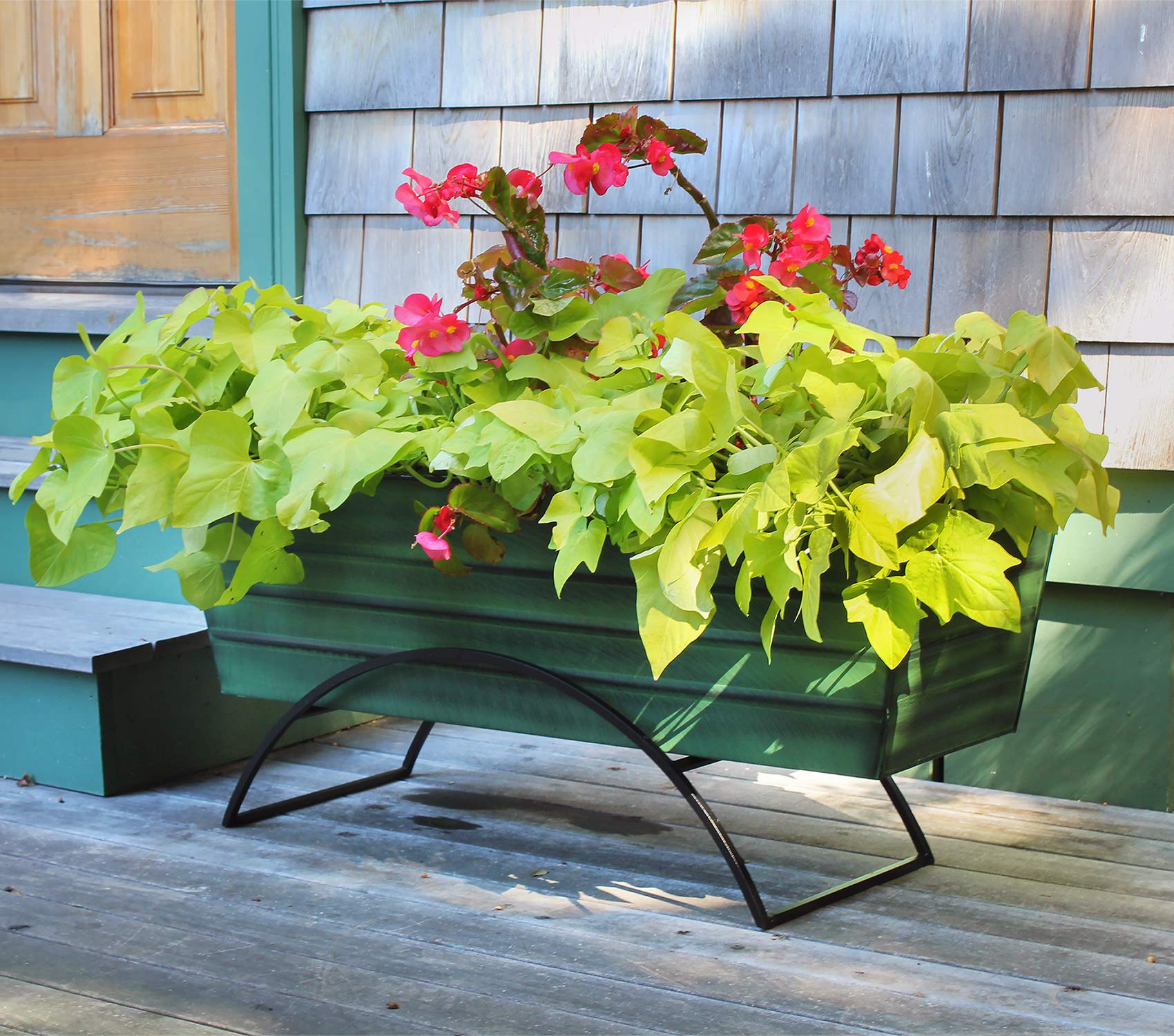 Achla Designs VFB-06-S Odette Large Green Flower Window Box with Stand - Perfect for Balcony, Patio & Garden Decor - Durable Outdoor Planter Box with Drainage Holes