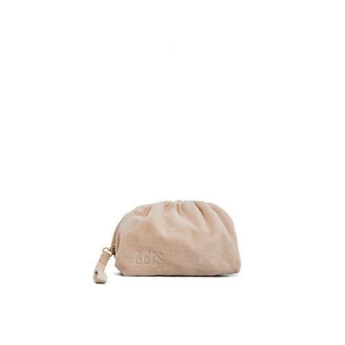 Beige Terry Cosmetic Clutch Bag - Soft & Stylish Makeup Pouch for Women | Perfect for Travel, Gym & Everyday Essentials