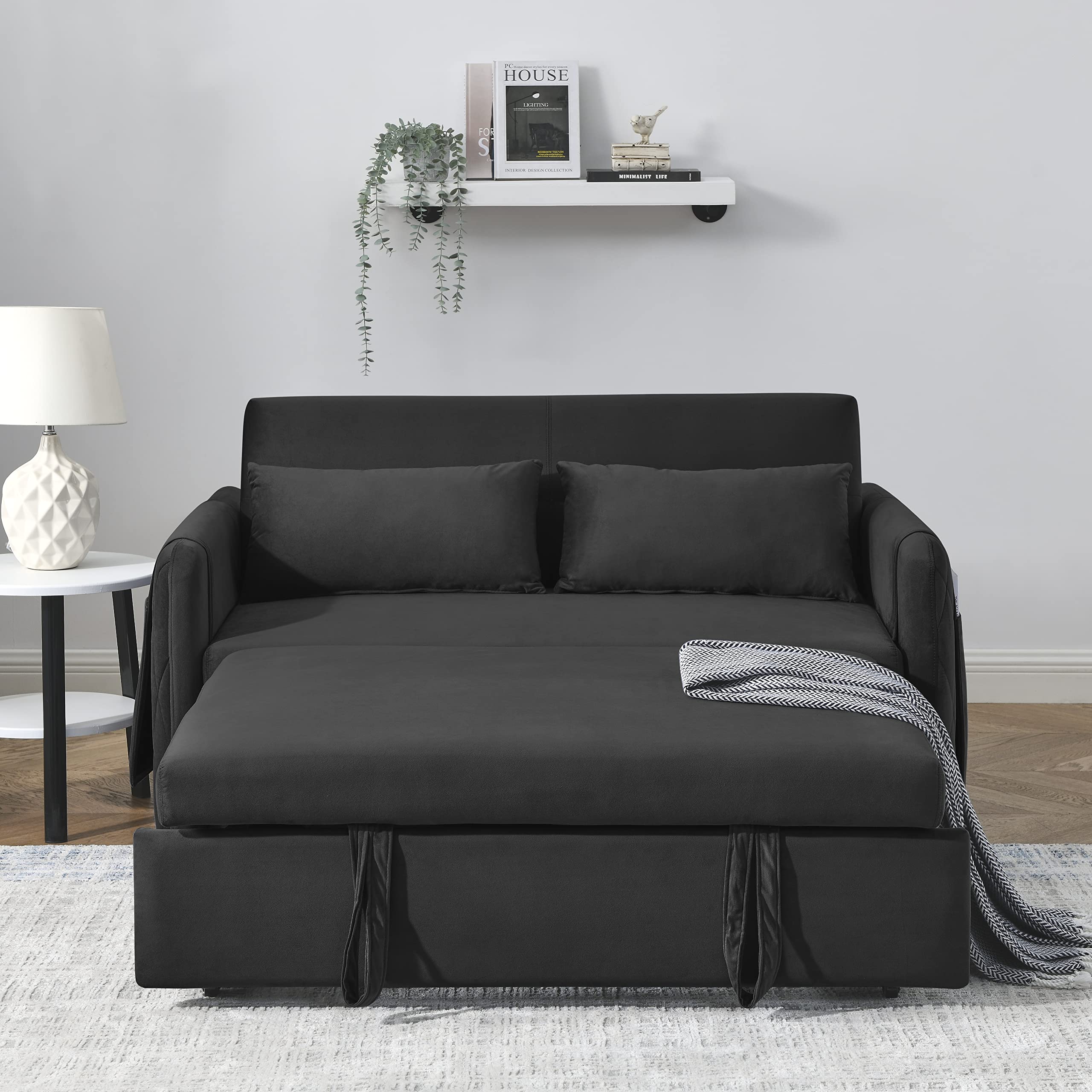 Modern Velvet Convertible Sleeper Sofa Bed - 59.5