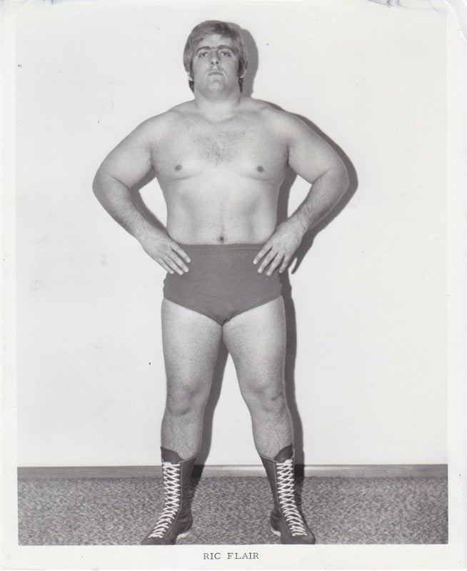 Vintage 1970s AWA Ric Flair Wrestling Promo Photo - Collectible Memorabilia for Wrestling Fans & Sports Enthusiasts - Perfect for Man Cave, Sports Bar Decor, or Gift for Wrestling Collectors