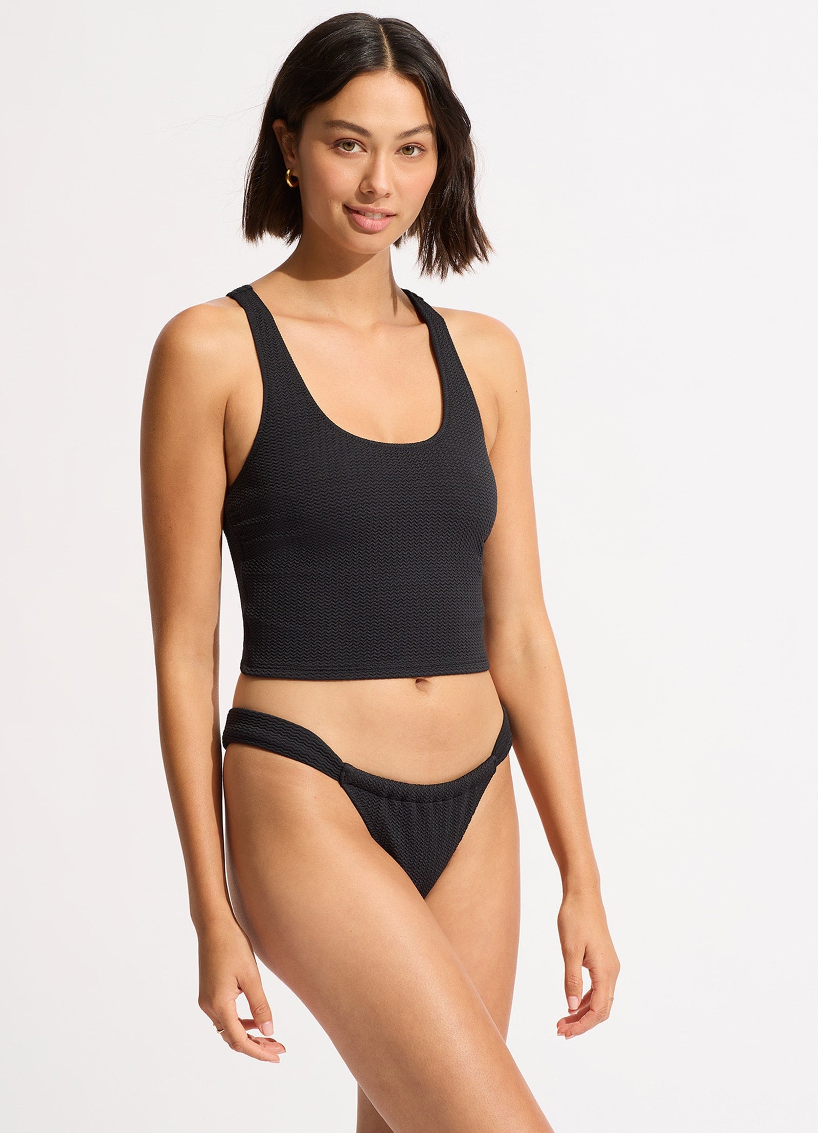 Sea Dive Action Back Tank Bikini Top - Black | High-Quality Swimwear for Women | Perfect for Beach, Pool & Water Sports