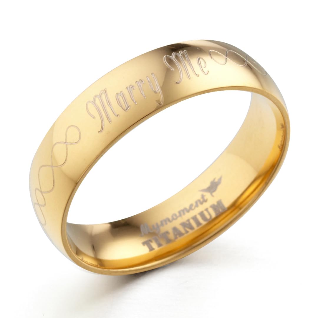 Custom Engraved 18K Gold Filled Titanium Ring - Comfort Fit Wedding Band for Anniversary, Valentine's Day Gift - Perfect for Proposals, Engagements & Romantic Occasions