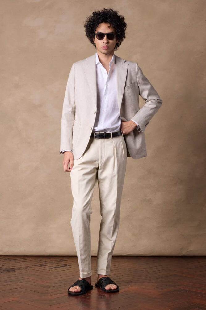 Liam Blazer Jacket for Men - Light Grey Linen Cotton Stretch Slim Fit Blazer - Perfect for Business Casual, Office Wear & Special Occasions