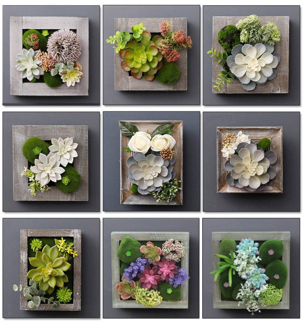 DKZ Solid Wood Photo Frame - Succulents Wall Art Decor, 45x25cm Hanging Mural with Simulated Green Plants for Home, Office, Party Background & Wall Decoration | Perfect for Living Room, Bedroom, Wedding, and Event Decor