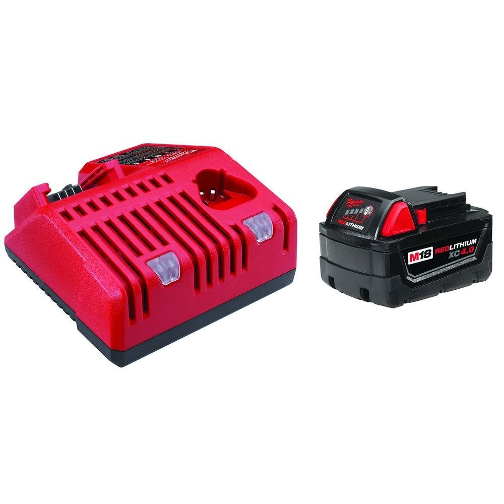 Milwaukee 48-59-1840 M18 REDLITHIUM XC 4.0 Battery Starter Kit - Power Tools & Cordless Equipment for Construction, DIY Projects & Professional Use