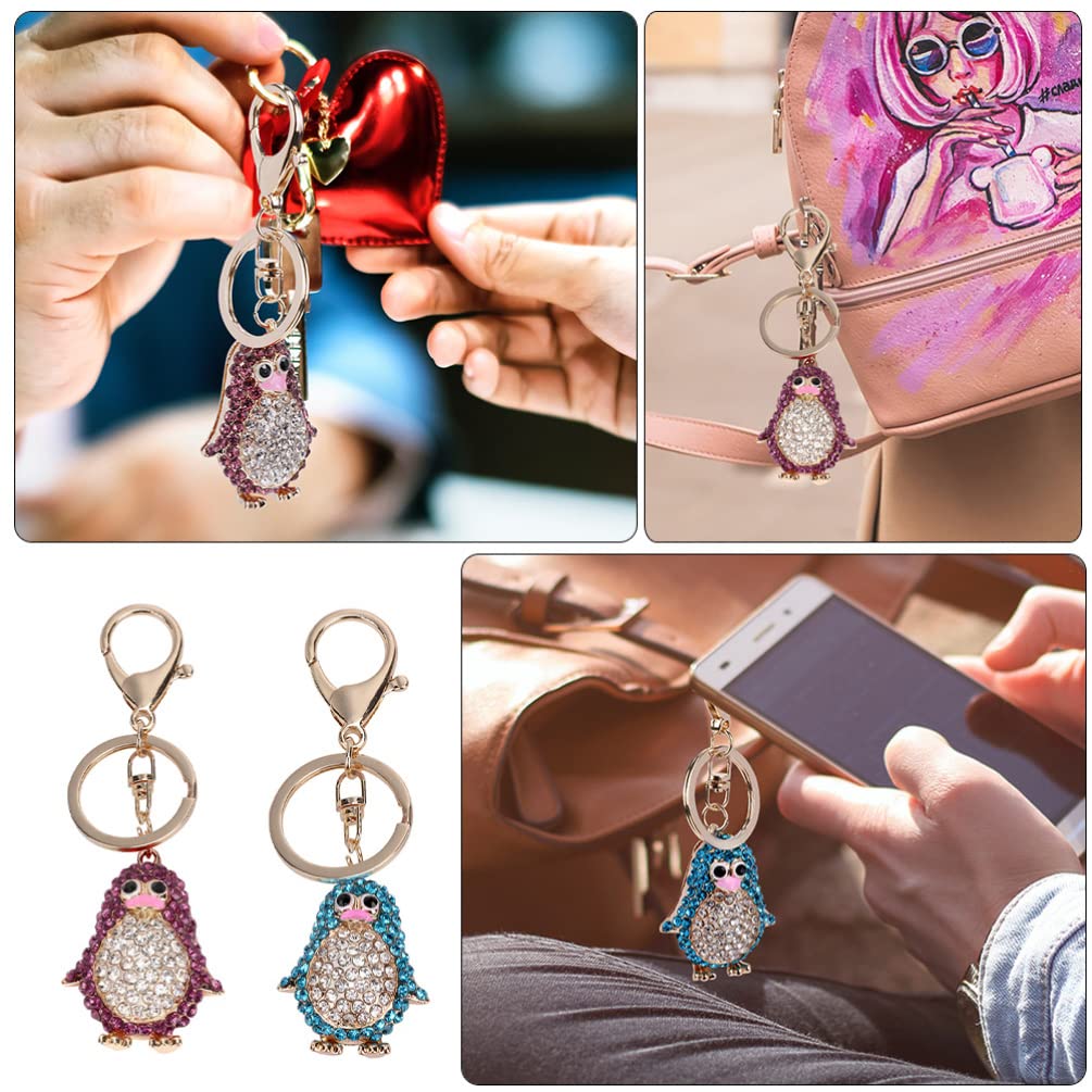VOSAREA 2pcs Cute Penguin Couple Keychain Set - Sparkling Rhinestone Key Ornament, Alloy Keyring for Car Keys, Tote Bag & Purse Charm - Perfect Gift for Lovers, Friends & Couples (Penguin Design) | Great for Valentine's Day, Anniversaries & Everyday Carry