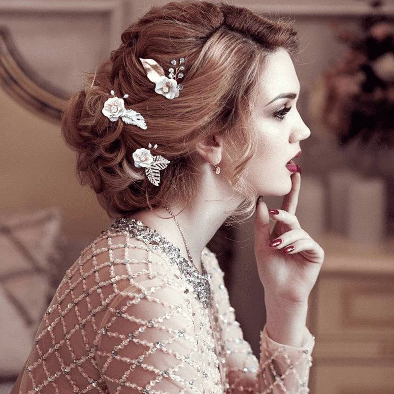 Elegant Blush Pink Floral Bridal Hair Pins with Sparkling Crystals - Perfect for Weddings, Prom, and Special Occasions
