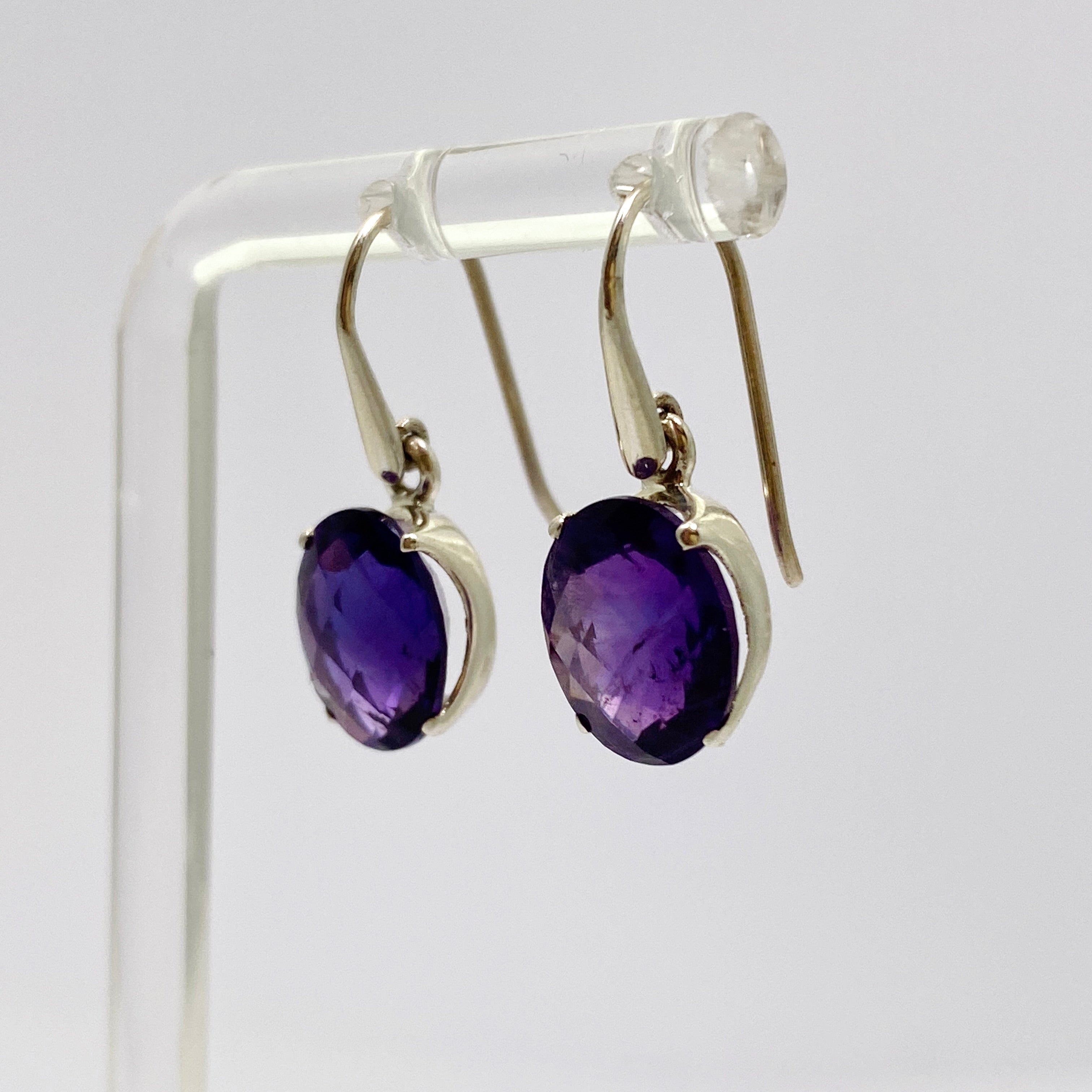 Natural Amethyst Oval Faceted Stud Earrings for Women - 925 Sterling Silver Dangle Jewelry - Perfect for Weddings, Parties & Everyday Wear