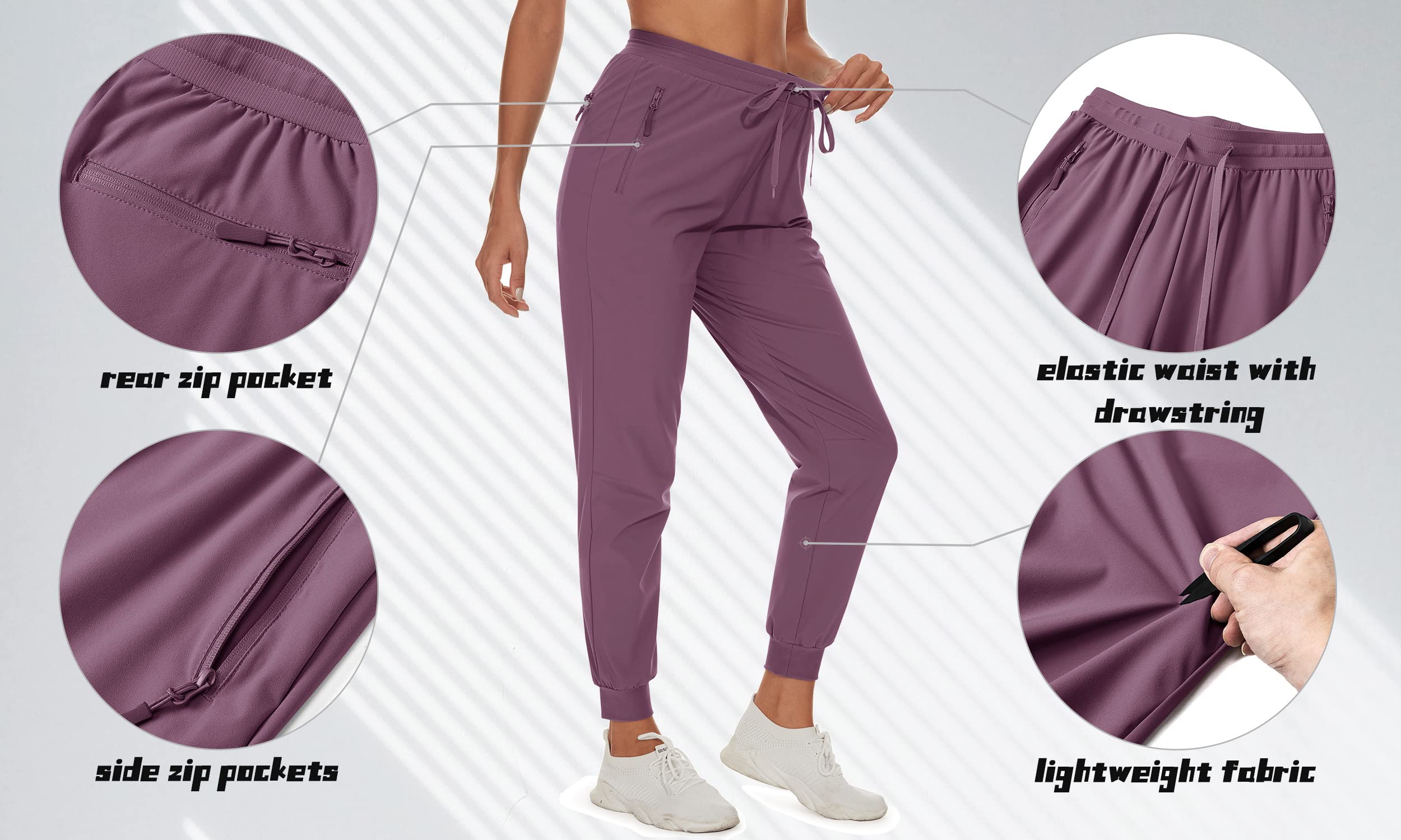 TACVASEN Women's Lightweight Athletic Running Pants - Breathable Active Hiking Yoga Workout Sweatpants for Gym, Outdoor Sports (Purple/Red) | Perfect for Jogging, Fitness Training & Casual Wear