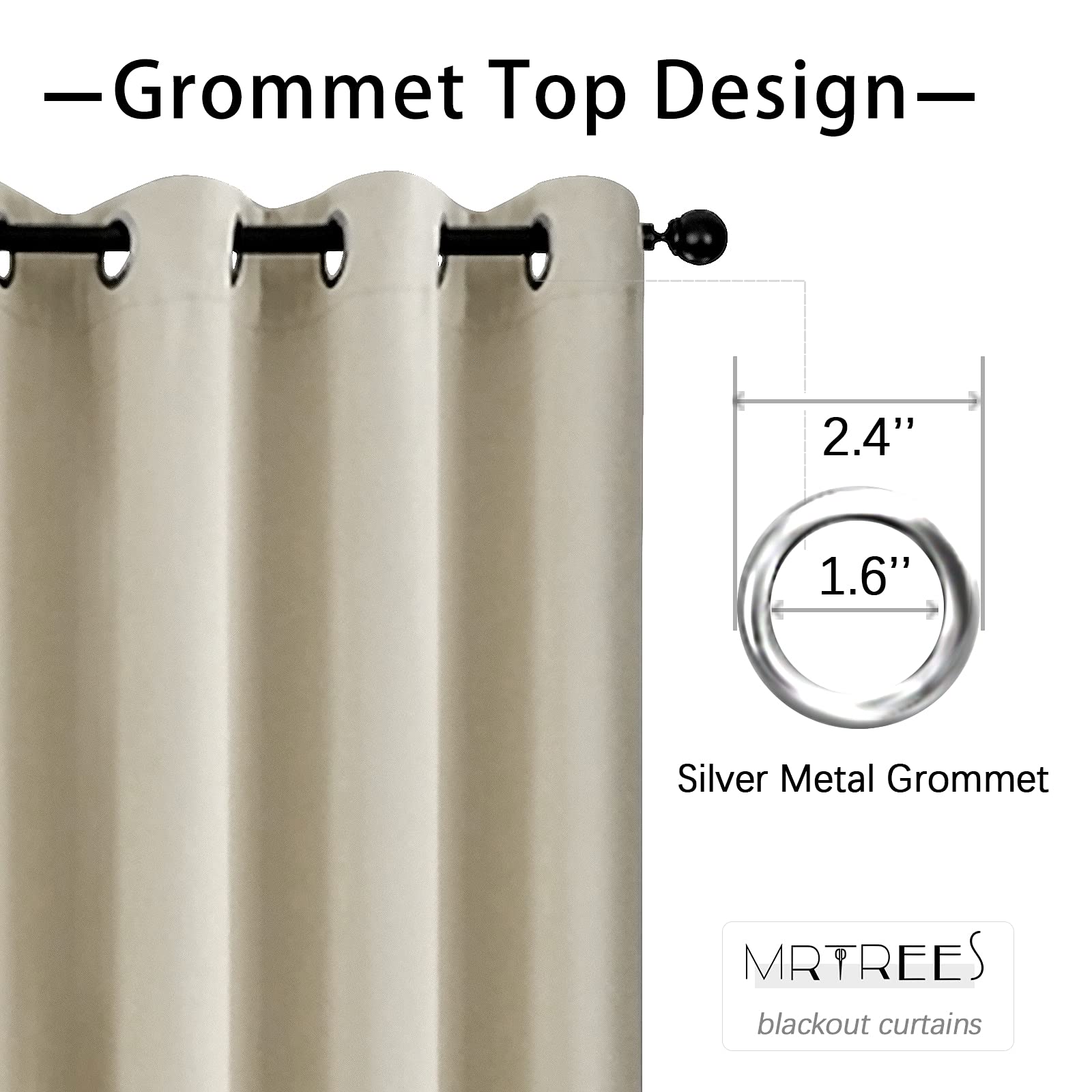 MRTREES Blackout Valance Curtains - 52x16 Inches, Beige - Triple Weave Grommet Top Window Curtain Topper for Kitchen, Bedroom, Living Room & Basement - Room Darkening & Light Blocking for Better Sleep & Privacy