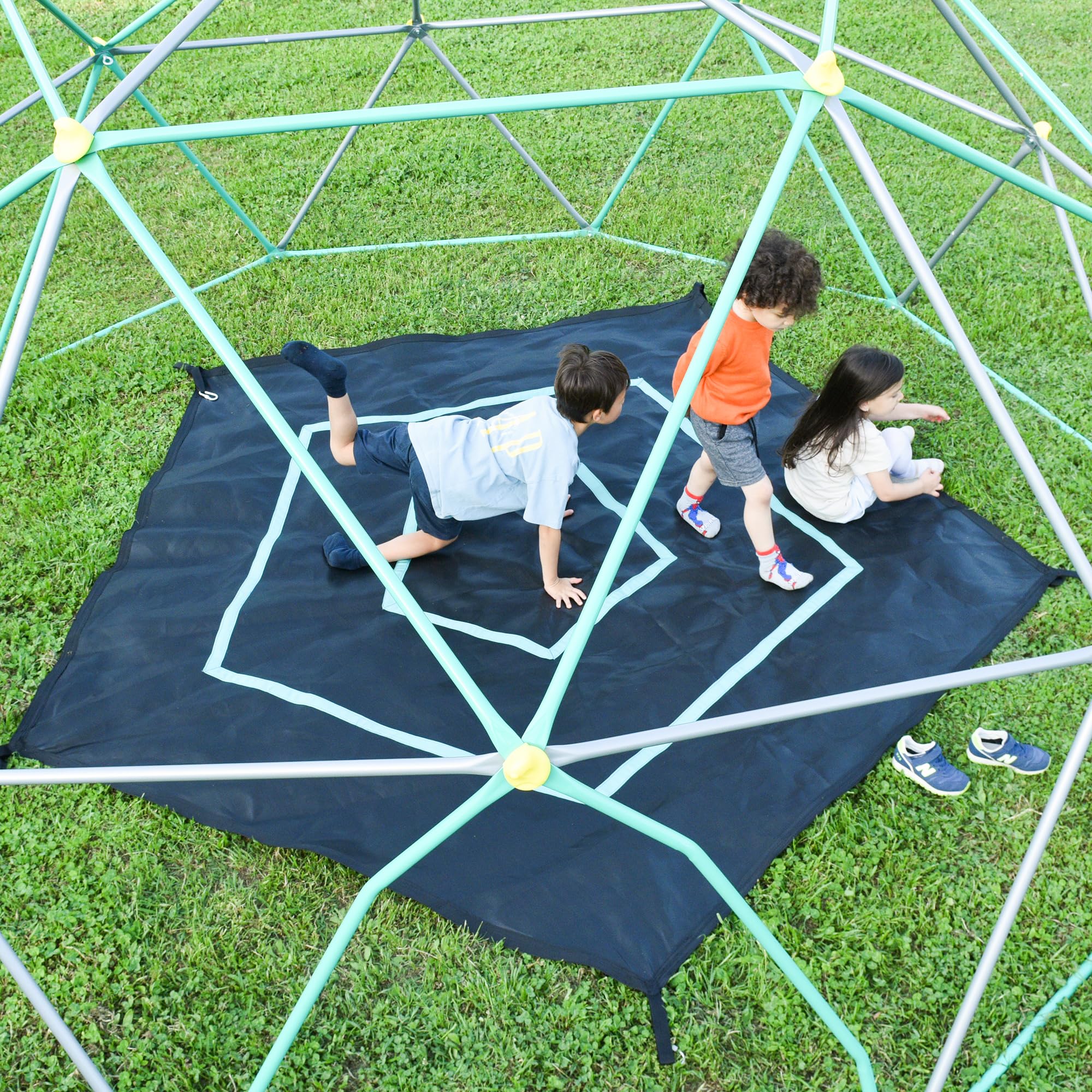 NicBex 12 FT Heavy-Duty Geometric Dome Climber for Kids - 1000 LB Capacity Outdoor Jungle Gym with Hammock - Easy Assembly Backyard Play Equipment (Green & Grey) - Perfect for Outdoor Play, Birthday Gifts & Backyard Adventures