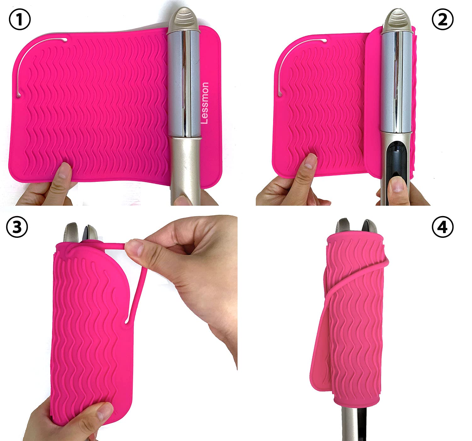 Heat Resistant Travel Mat for Flat Irons & Curling Irons - 9” x 6.5” Pink Counter Protector with Glove | Portable Heat Shield for Hair Straighteners & Styling Tools | Perfect for Travel, Home & Salon Use