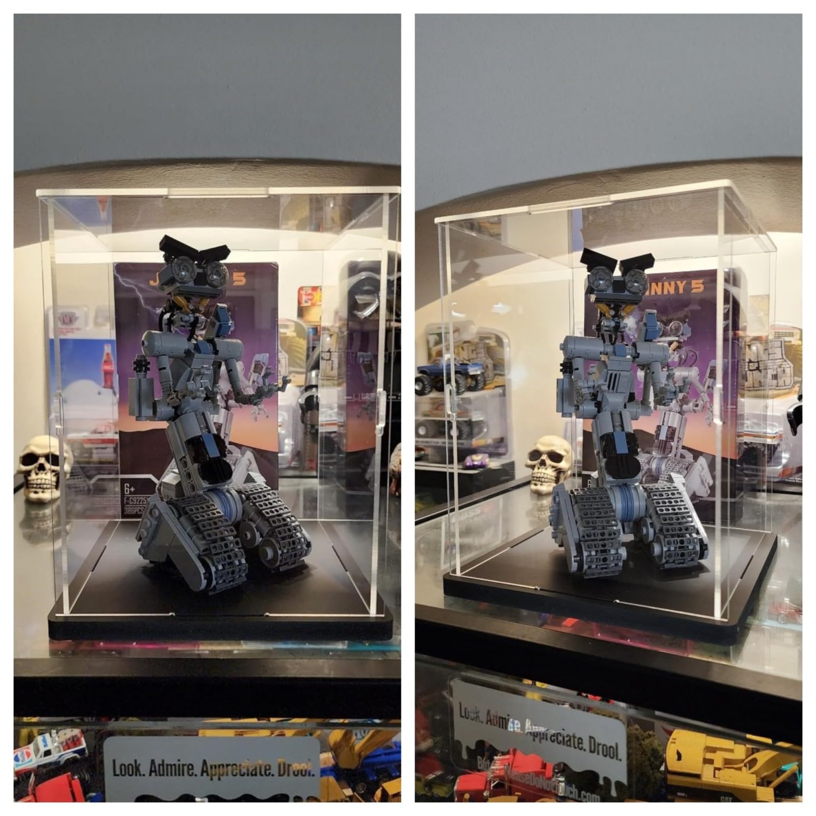 Premium Clear Acrylic Display Case for Lego 75328 & 75976 Sets - Dustproof Protection Box with Wood-Plastic Base & LED String Lights - 5.9x5.9x7.9in Black Interior - Perfect for Minifigure Collectibles, Home Decor & Gift Display