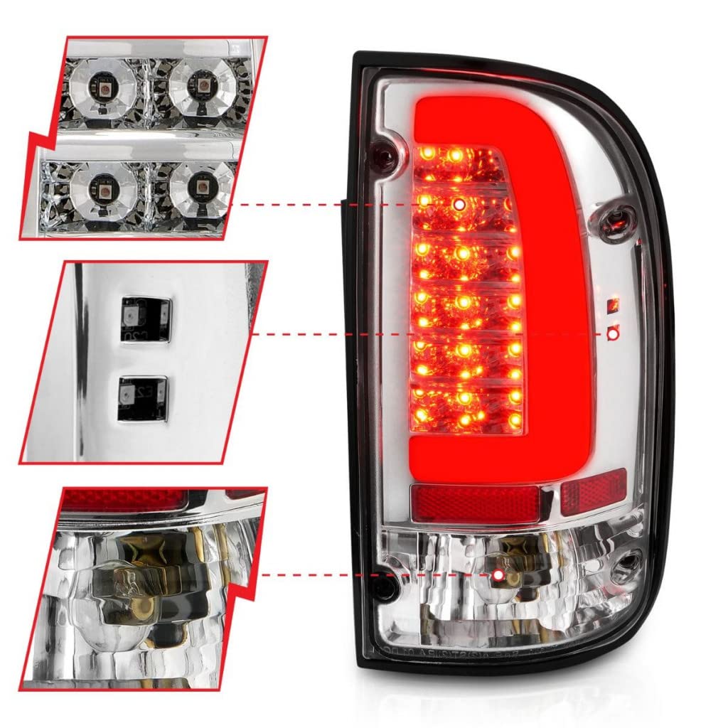 ANZO LED Tail Lights for Toyota Tacoma 1995-2004 - Chrome Housing with Clear Lens (Pair) | Part# 311355 | Upgrade Your Truck's Style & Visibility for Night Driving
