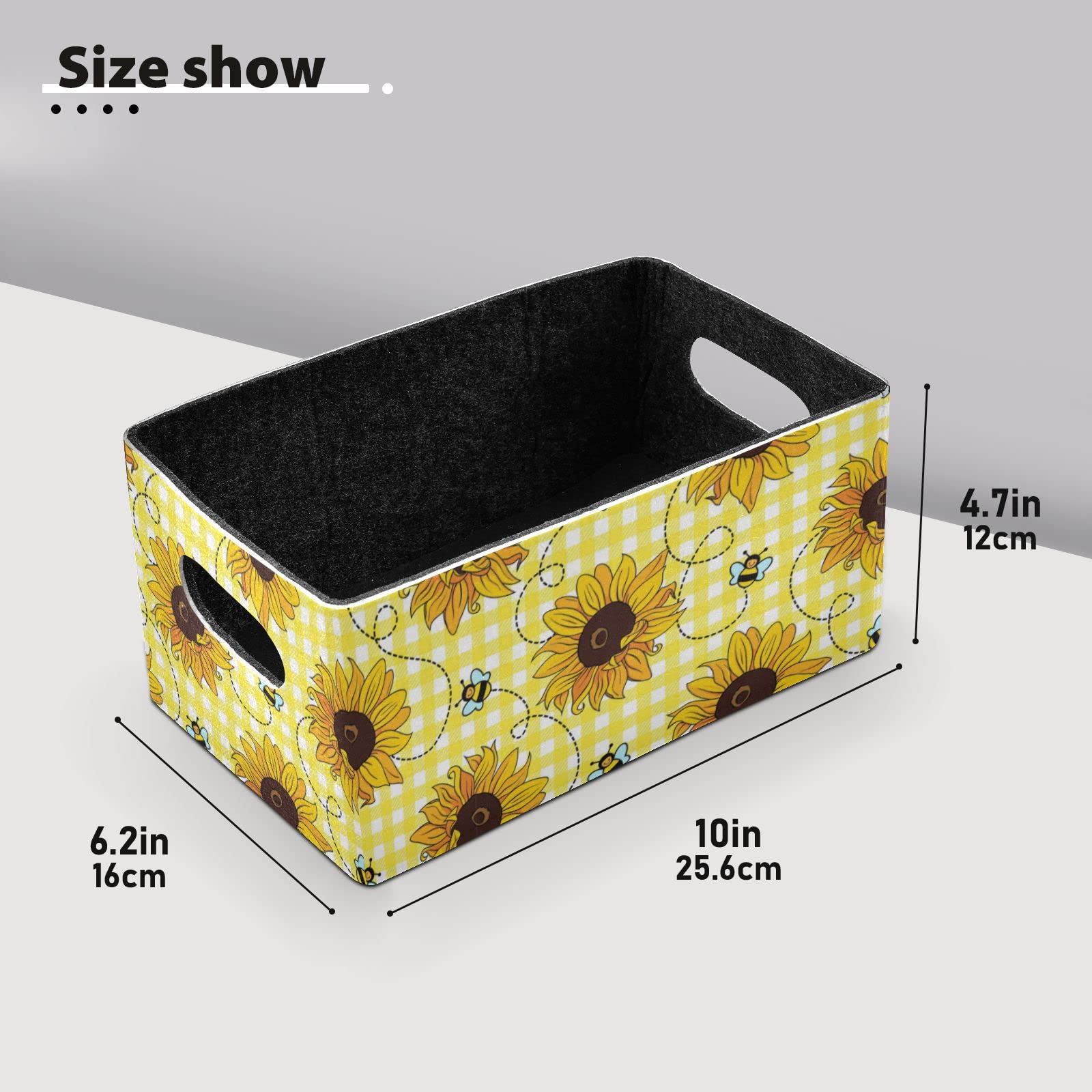 Sunflower Folding Felt Storage Basket Set of 2 - Yellow Collapsible Storage Box with Bee Design for Clothes, Toys & Home Organization - Perfect for Nursery, Closet & Shelves (Home Decor & Storage Solution)