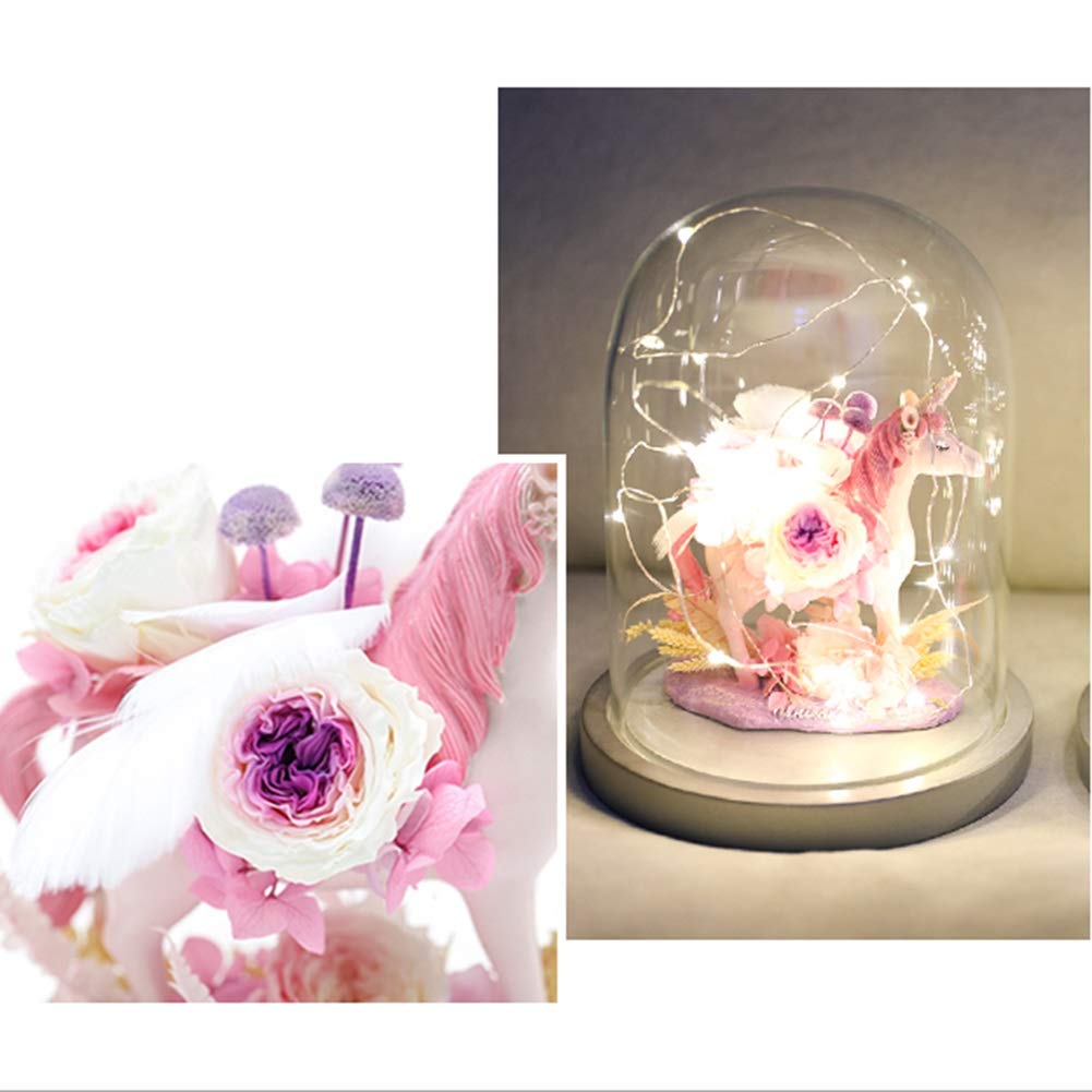 Eternal Preserved Real Rose in Glass Dome - Pink Unicorn Glass Dome with Base, Perfect Mother's Day Gift & Home Decor for Valentine's, Wedding, Anniversary & Special Occasions