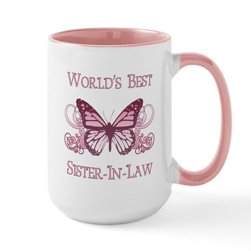 White/Pink Inside - World's Best Sister In Law (Butterfly) Large Mug