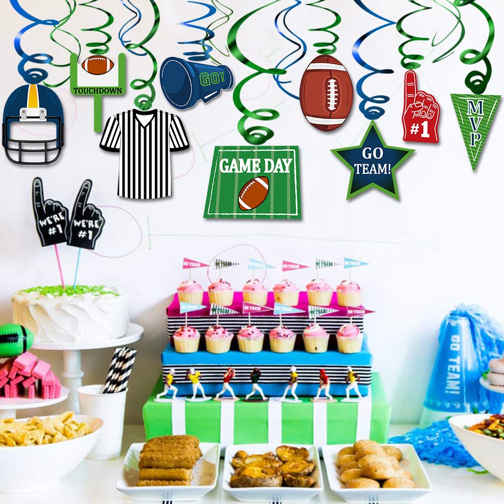 36-Pack Football Hanging Swirl Decorations - Super Bowl Party Supplies, NFL Game Day Decor for Sports Themed Parties, Tailgating & Home Decorations