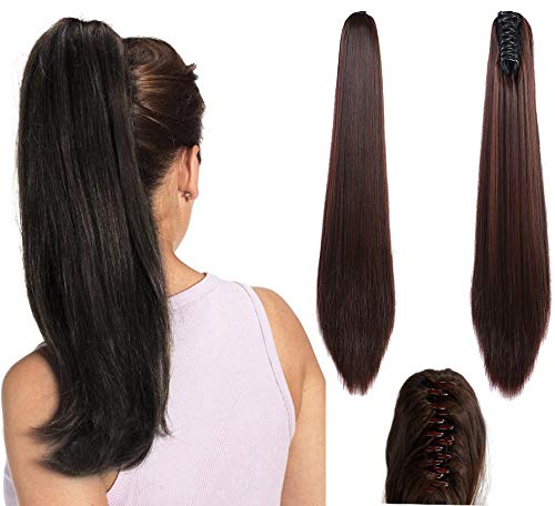 Remeehi 100% Real Human Hair Ponytail Extensions - 26 Inch Straight Claw Clip Hairpiece (145g, 22# Medium Blonde) for Everyday Wear, Parties & Special Occasions