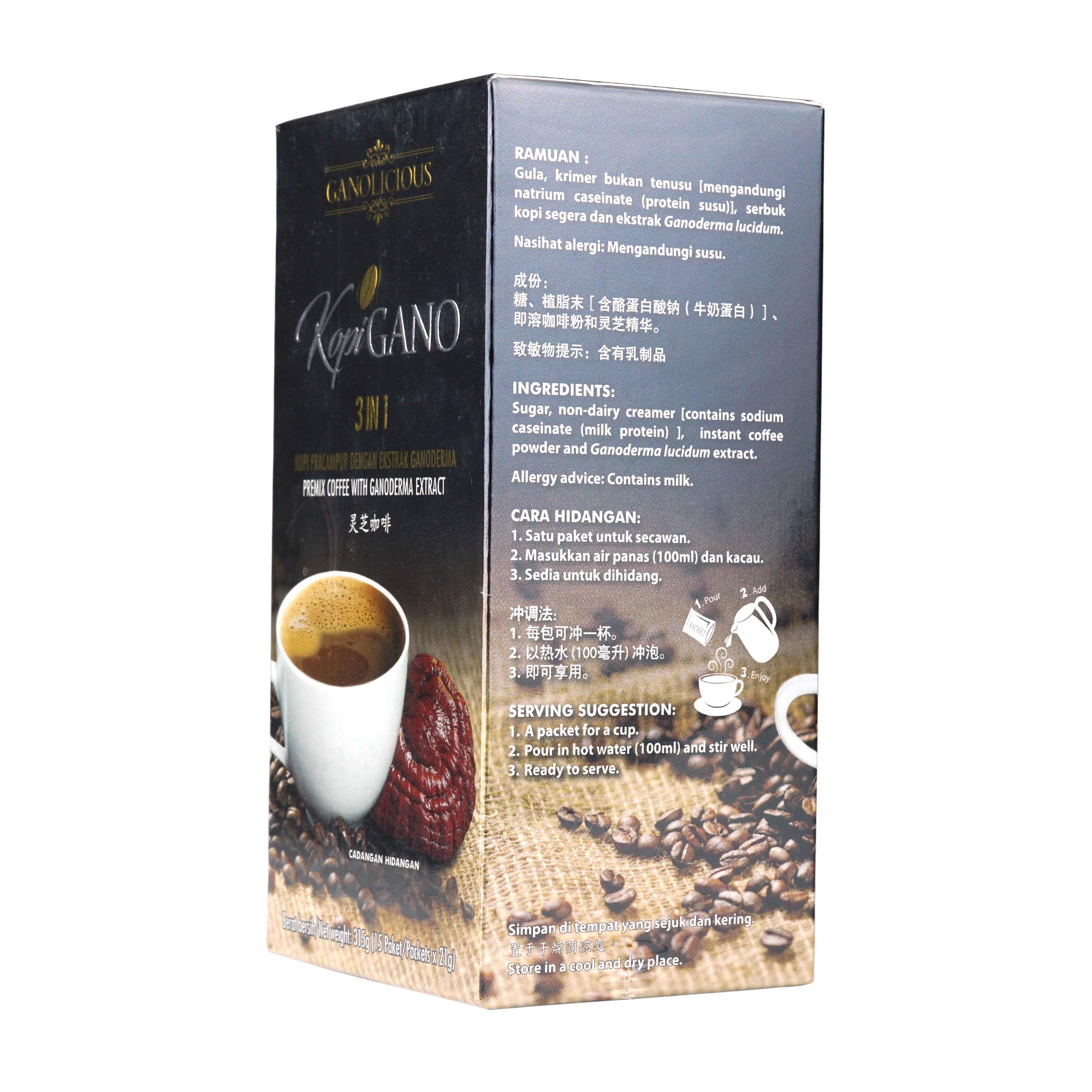 Gano Kopi 3 in 1 Instant Coffee Mix - 10 Boxes (150 Sachets) - Premium Ganoderma Mushroom Coffee for Energy Boost & Immunity Support - Perfect for Office, Travel & Home Brewing