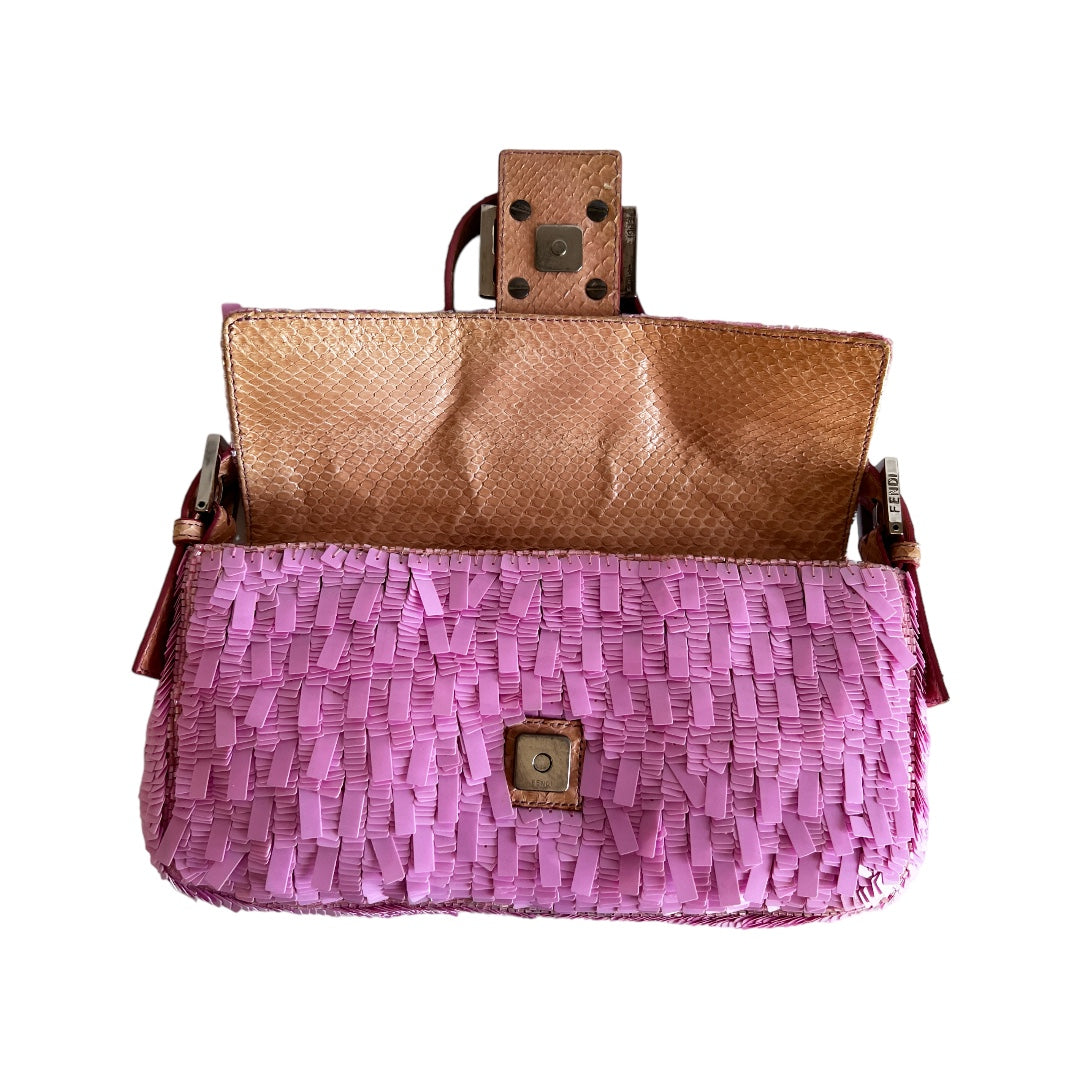 Vintage Fendi Pink Sequin Baguette Bag - Luxury Designer Shoulder Purse for Women | Perfect for Parties, Weddings & Special Occasions