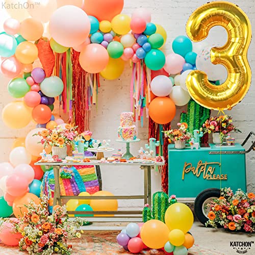 KatchOn 40 Inch Giant Gold Number 3 Balloon - Large Foil 3 Shaped Balloon for 3rd Birthday Party Decorations, Anniversary Celebrations, Baby Showers & Gender Reveals - Perfect for Boys Birthday, 3 Year Old Party Decor & Photo Backdrops