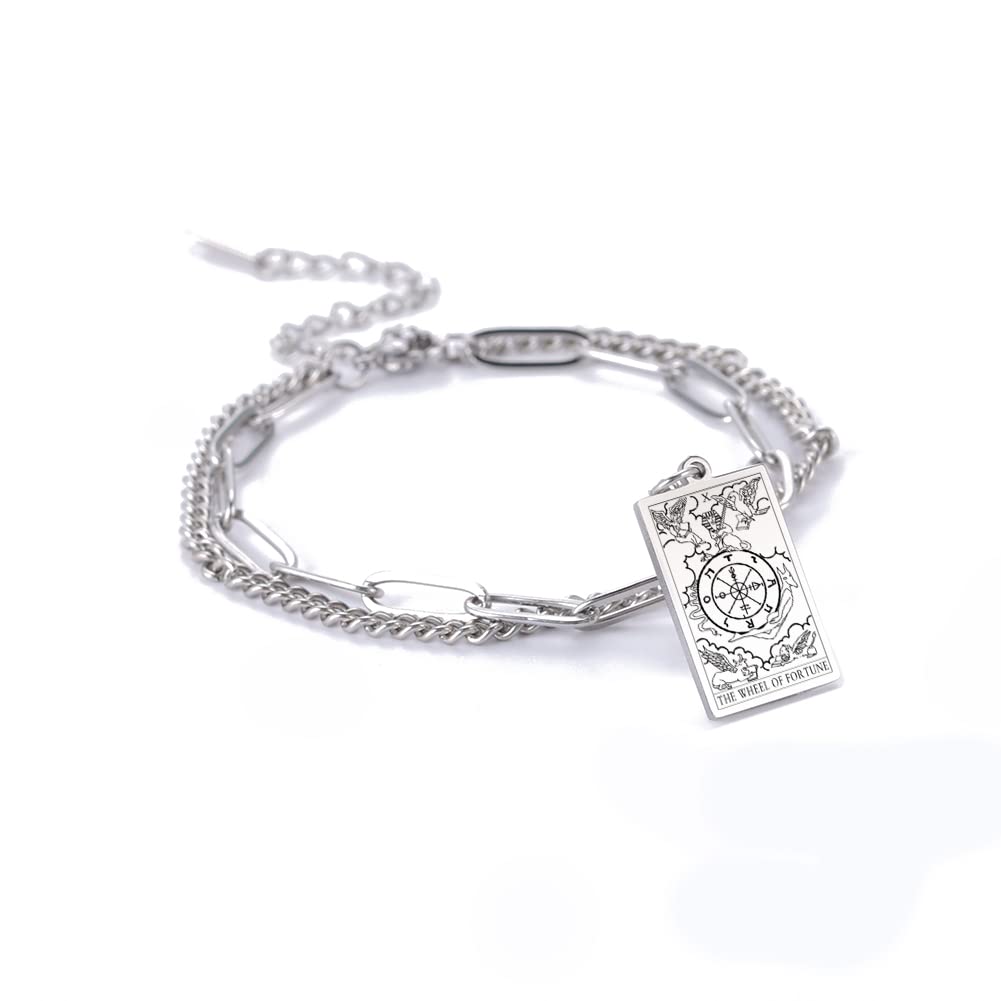 Vintage Tarot Cards Pendant Bracelet for Women - Double Layer Stainless Steel Bangle with Good Luck Charm - Perfect for Spiritual Healing, Meditation & Boho Fashion Jewelry Gifts