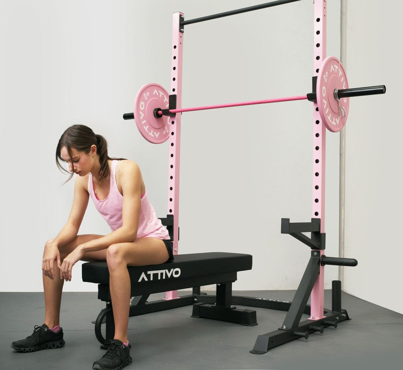 HR2100 Half Power Rack Garage Gym Set - Pink Strength Training Equipment for Home & Commercial Use | Squat Rack, Pull-Up Bar & Weightlifting Station - Perfect for CrossFit, Powerlifting & Home Workouts