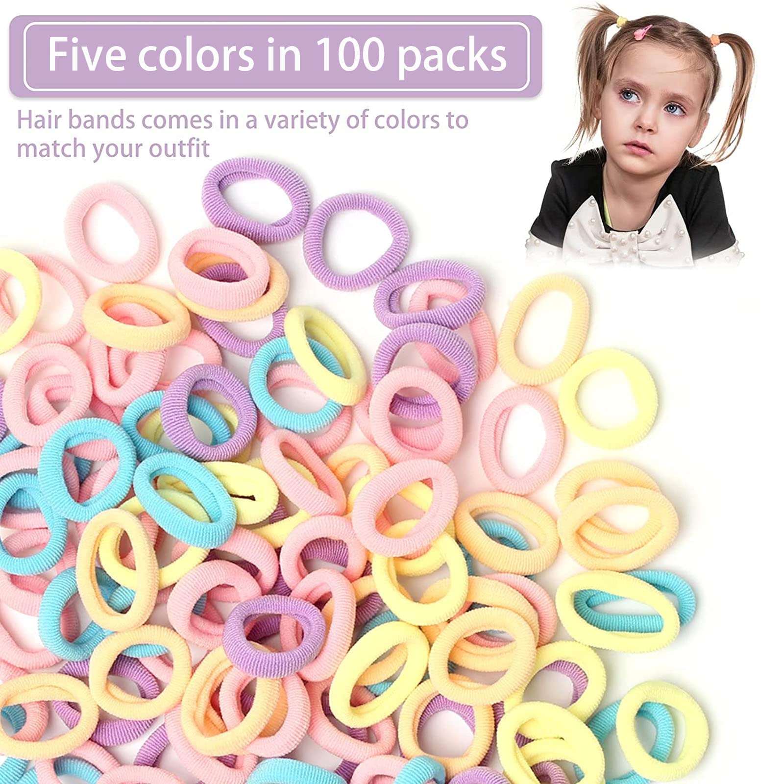 BIEUFBJI 100 Pcs Soft Seamless Elastic Hair Ties for Baby & Toddler Girls - Gentle No-Pull Hair Bands for Sensitive Scalp - Perfect for Daily Use, School, and Special Occasions