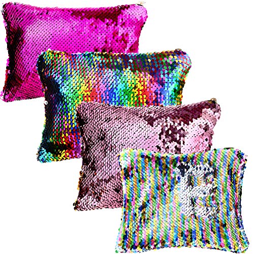 Tatuo 4 Pack Reversible Sequin Pencil Pouch - Glitter Makeup Bag for School, Travel & Cosmetics Storage | Small Organizer Purse for Girls & Teens