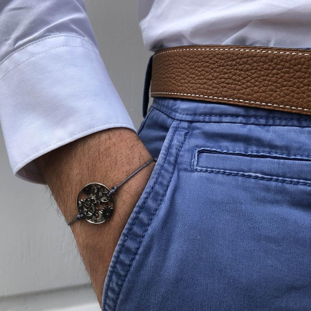 Men's Link Bracelet with Gears & Medal Design - Reversible Silver & Ruthenium for Casual Wear & Gift Giving