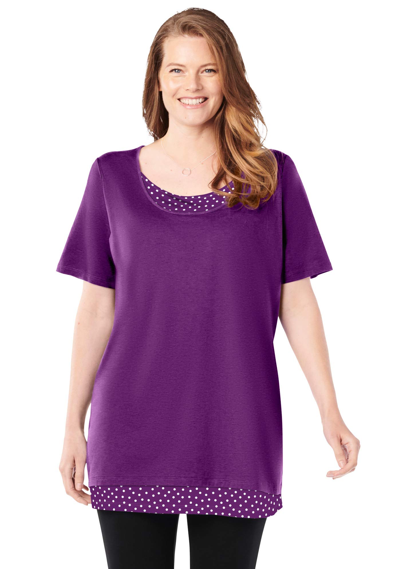 Woman Within Women's Plus Size Layered-Look Print Tunic Top | Flowy Casual Blouse for Work & Weekend | Comfortable Stylish Tunics for Curvy Women