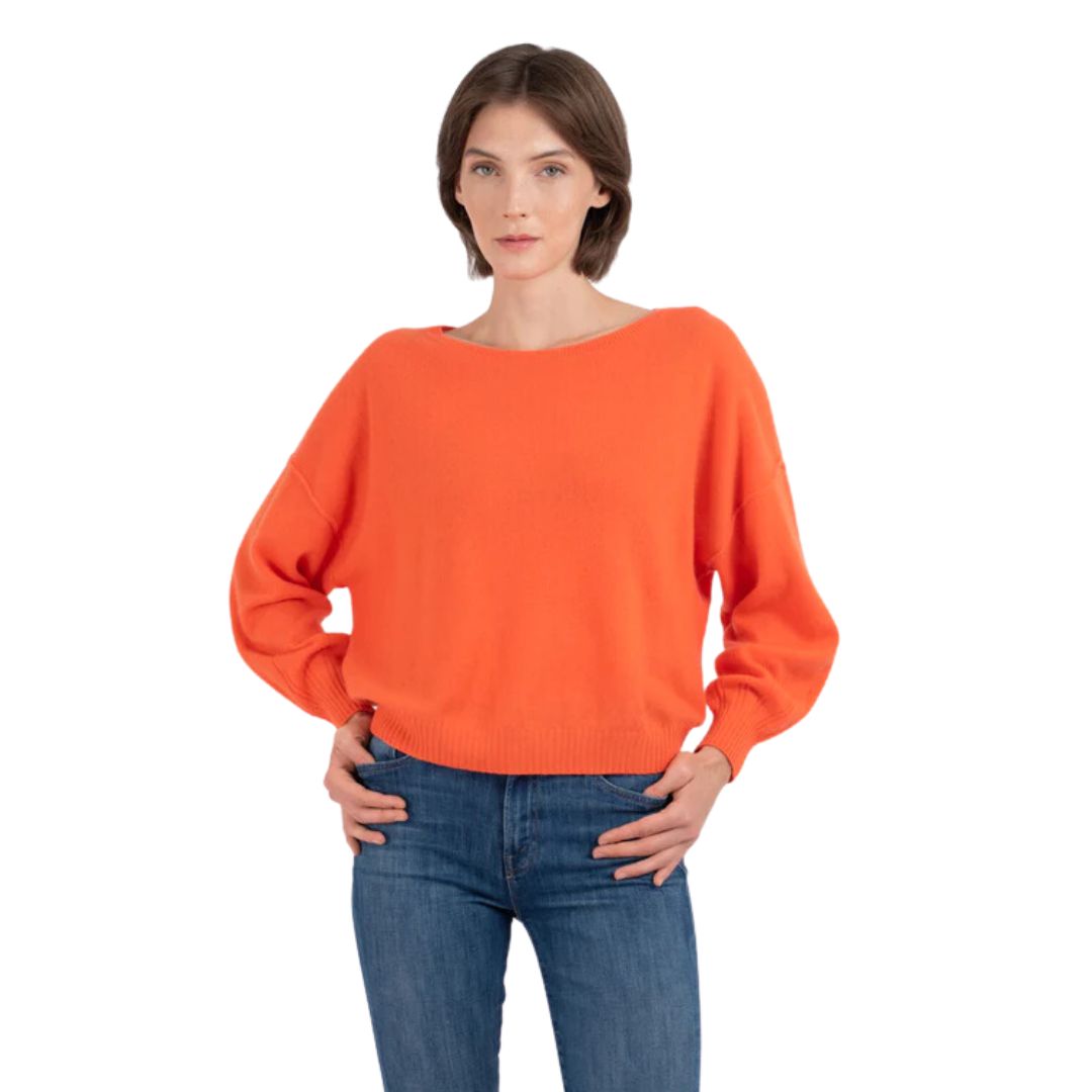 Abby Balloon Sweater - Oversized Knit Pullover in Papaya Orange | Cozy Winter Fashion for Women | Perfect for Casual Outings, Date Nights & Holiday Gatherings