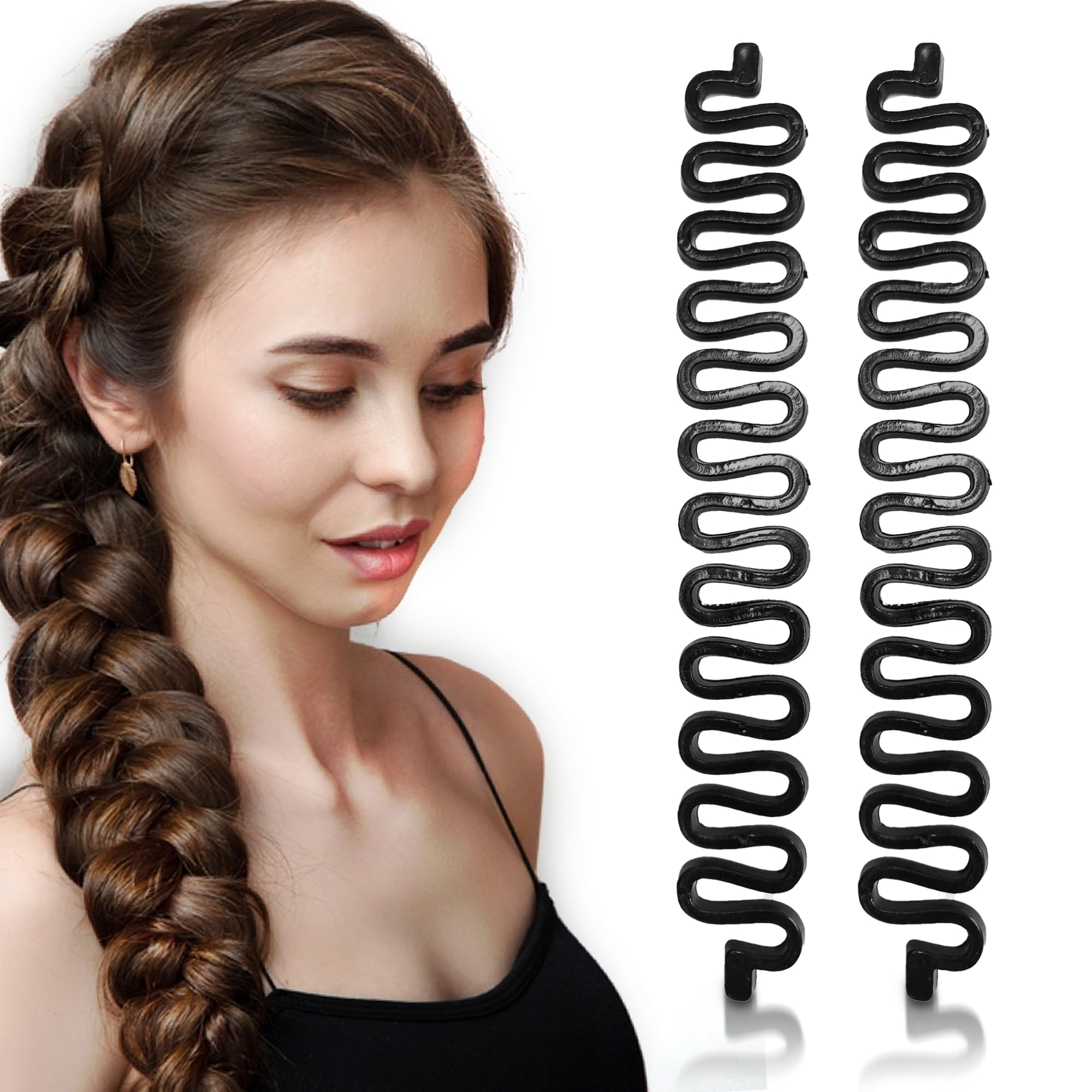 DazzleDiva Hair Braider Tool - Professional Hair Weave & Twist Braid Roller Maker for Women & Girls - 2 Pack Black Hair Styling Accessories | Perfect for Salon, Home Use & Travel Styling