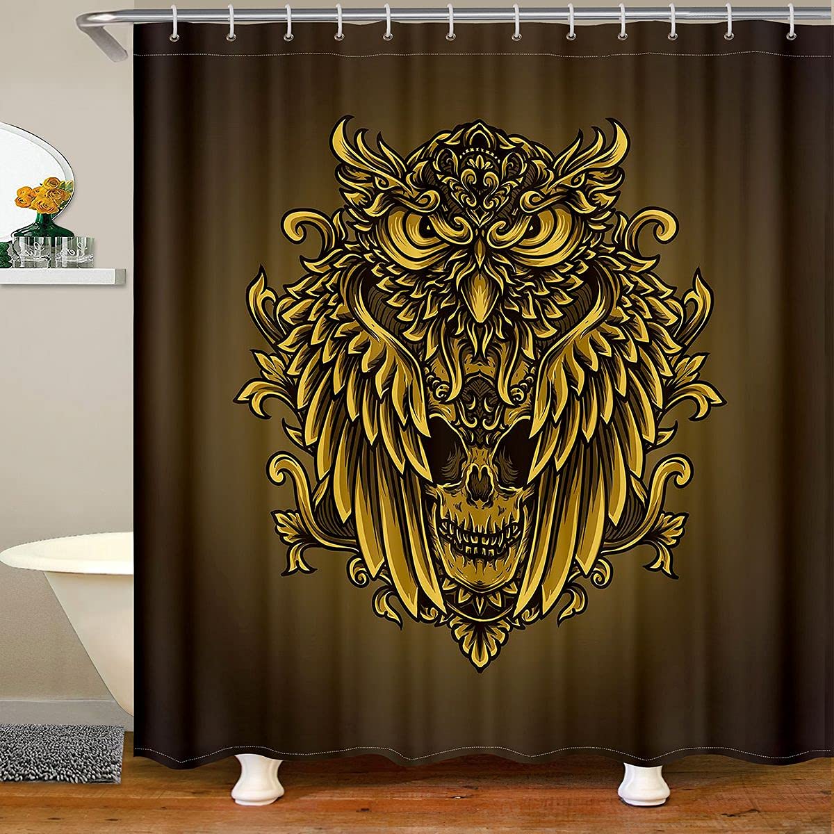 Feelyou Owl Printed Waterproof Shower Curtain Set - 72x84 Inches Brown Animal Bath Curtain with Golden Metal Hooks for Kids & Teens Bathroom Decor - Perfect for Themed Bathrooms, Bird Lovers & Fun Home Decor