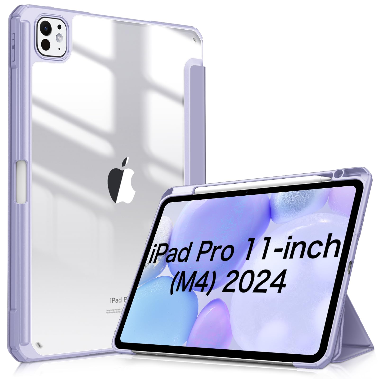 Fintie Hybrid Slim Case for iPad Pro 11-inch M4 (2024) - Shockproof Protective Cover with Clear Transparent Back Shell & Built-in Apple Pencil Holder | Auto Wake/Sleep Feature | Lilac Purple | Perfect for Work, School & Travel Protection